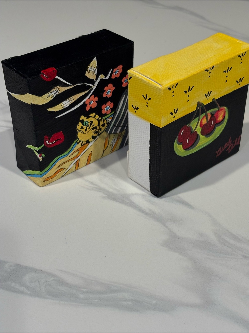 Mini Decorative Canvas Wall Art – Yellow & Black Cherry Motif